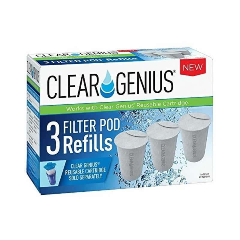 Clear Genius Filter Pod Refills (Pack-3) SR-3 | Water Filter Refill Compatible with Clear Genius Reusable Cartridge | Long-Lasting Water Filter Replacement | Each Pod Filters 40 Gallons, BPA-Free - Image 1